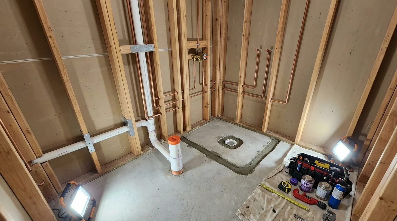 Bathroom rough-in plumbing during remodel by Johns Plumbing LLC in Powell
